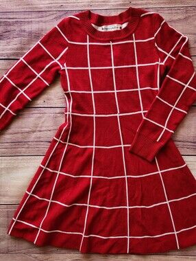 Poppies & Roses Red And White Grid Sweater Dress Holiday Size 8